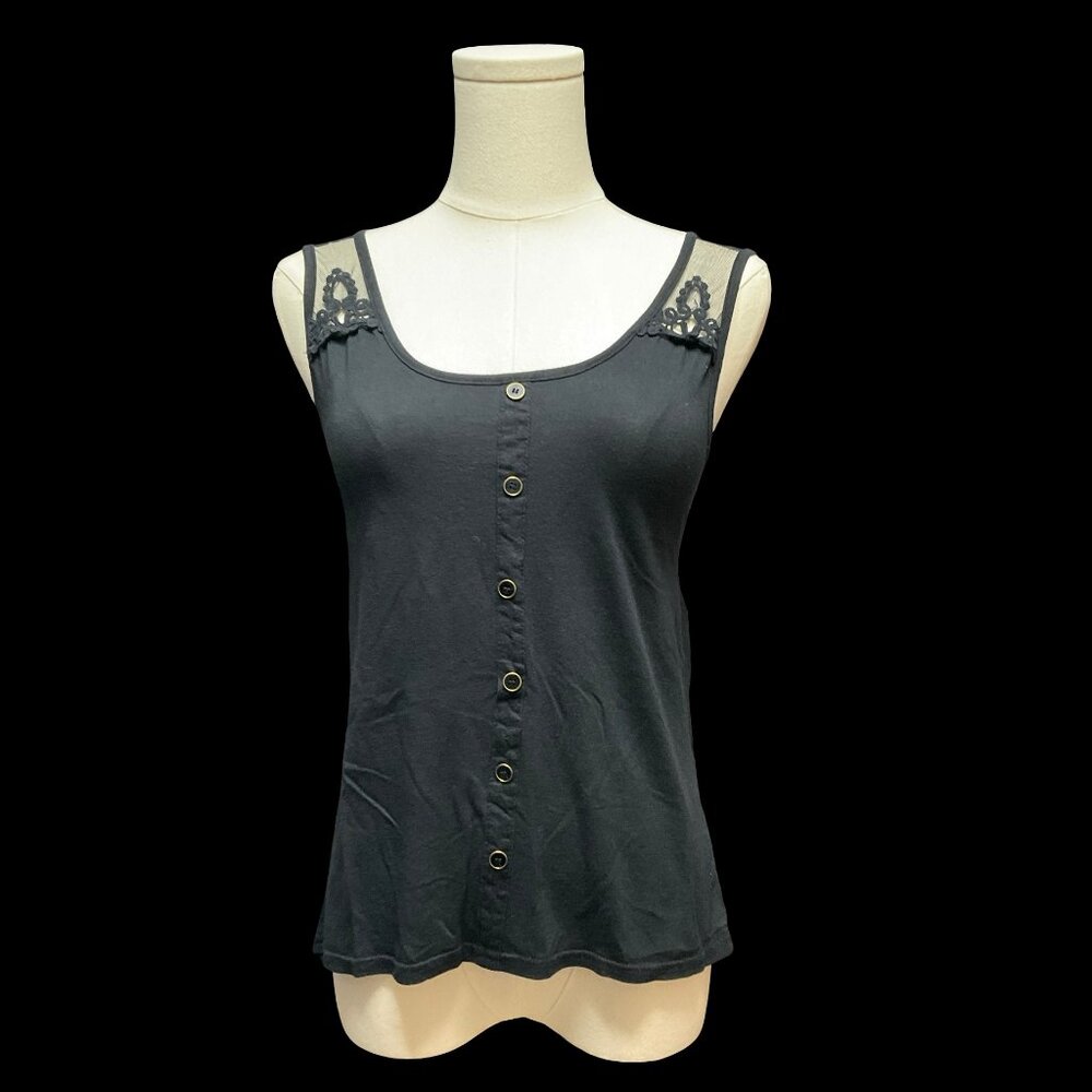 👗5/$25 - Black Tank Top w/ Crochet/Mesh Detail and Hi-Lo Hem